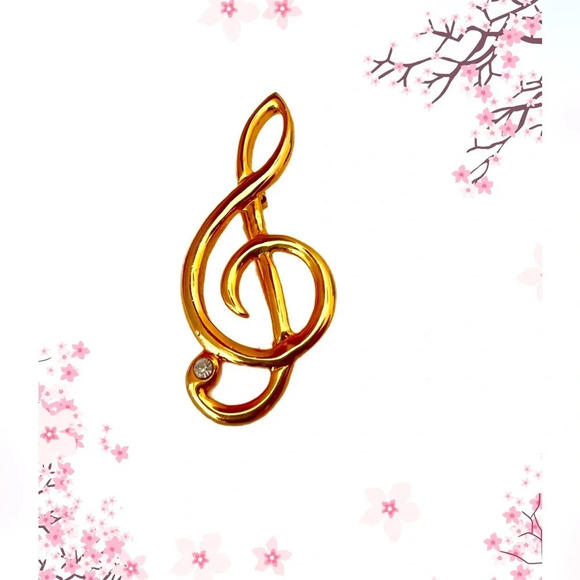 LC Treble Clef Pin - Liz Claiborne Gold Tone Treble Clef Brooch. Beautiful - Picture 1 of 5